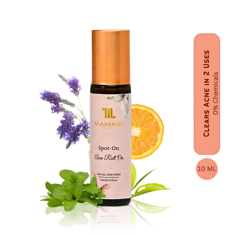 Mamash Organics Acne Roll-On with 7 Ayurvedic Herbs Fast Acting Spot Treatment 100% Organic