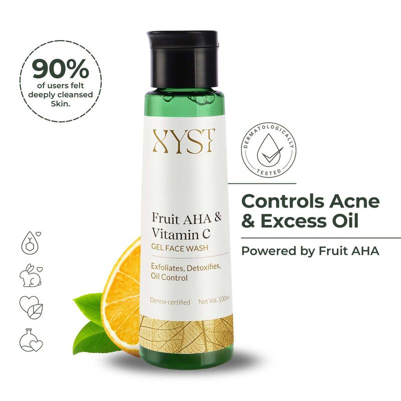 XYST Vitamin C+Fruit AHA Gel Face Wash, Fights Acne & Controls Oil, For Oily & Acne Prone Skin
