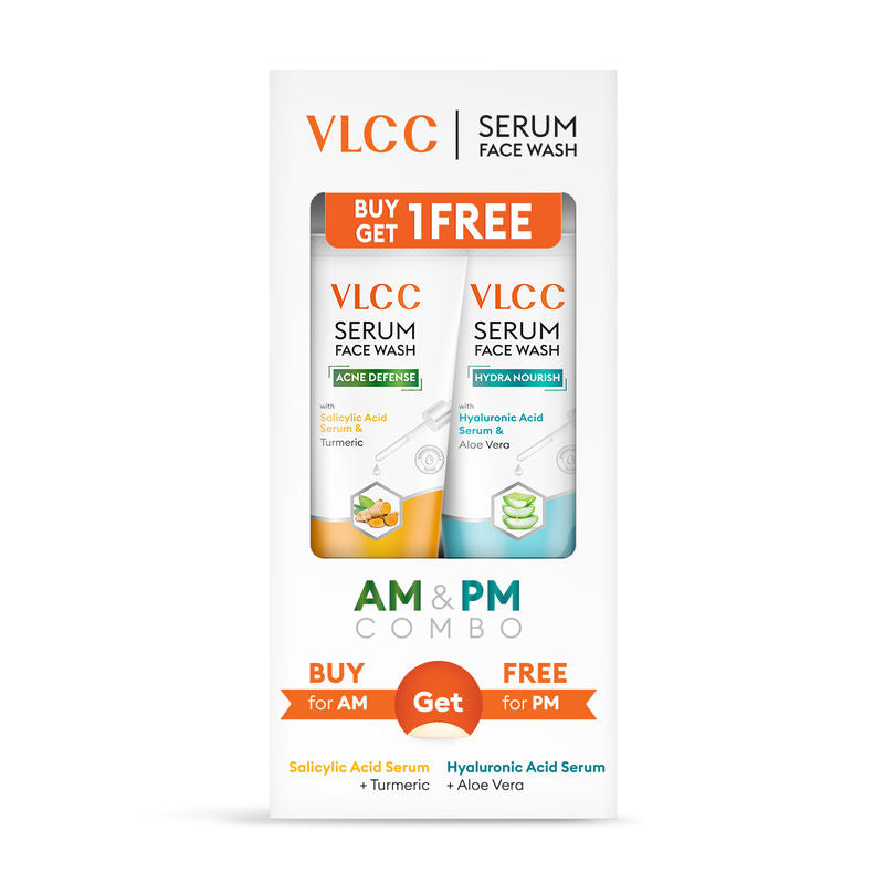 VLCC Salicylic Acid & Turmeric Serum for AM & Aloe Vera Serum for PM Face Wash Combo