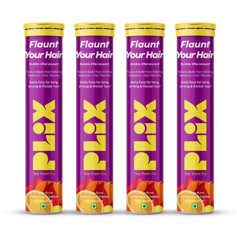 Plix Heavenly Hair With Natural Biotin Tablets - Orange Flavour - Pack of 4