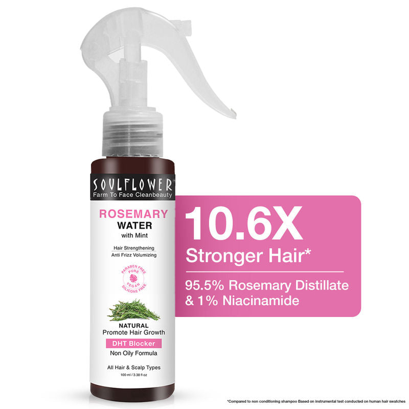 Soulflower Rosemary Water Hair Serum Spray For Frizz Control, Hair Growth & Damage Protection.