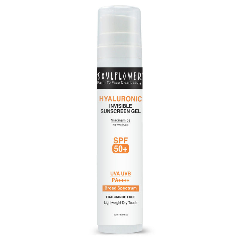 Soulflower Hyaluronic Sunscreen Invisible Gel SPF 50+ PA++++, for Dry to Oily Skin