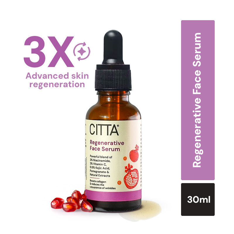 CITTA Regenerative Face Serum For Lines, Wrinkles, Dullness With Saffron, Vit C, Kojic Acid