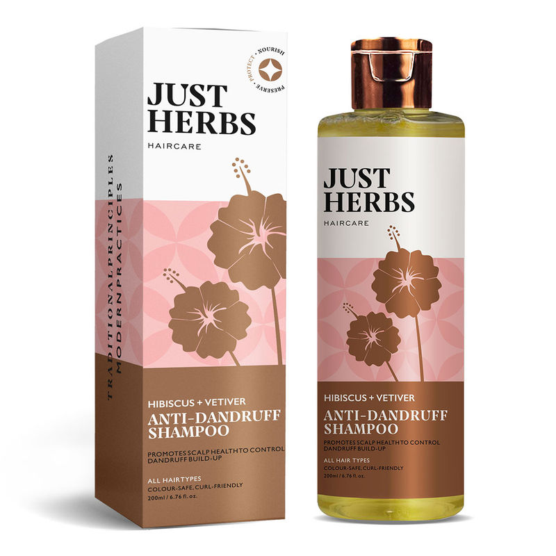 Just Herbs Ayurvedic Hibiscus+Vetiver Anti-Dandruff Shampoo - Paraben Free