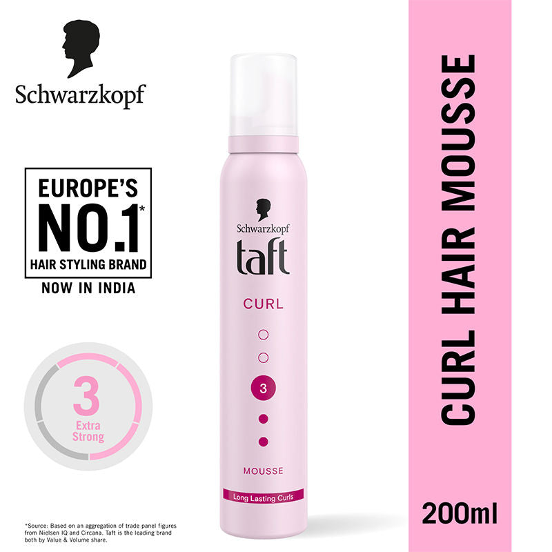 Schwarzkopf TAFT Curl Hold 3 Hair Mousse For Long Lasting Curls Weather-Proof Formula