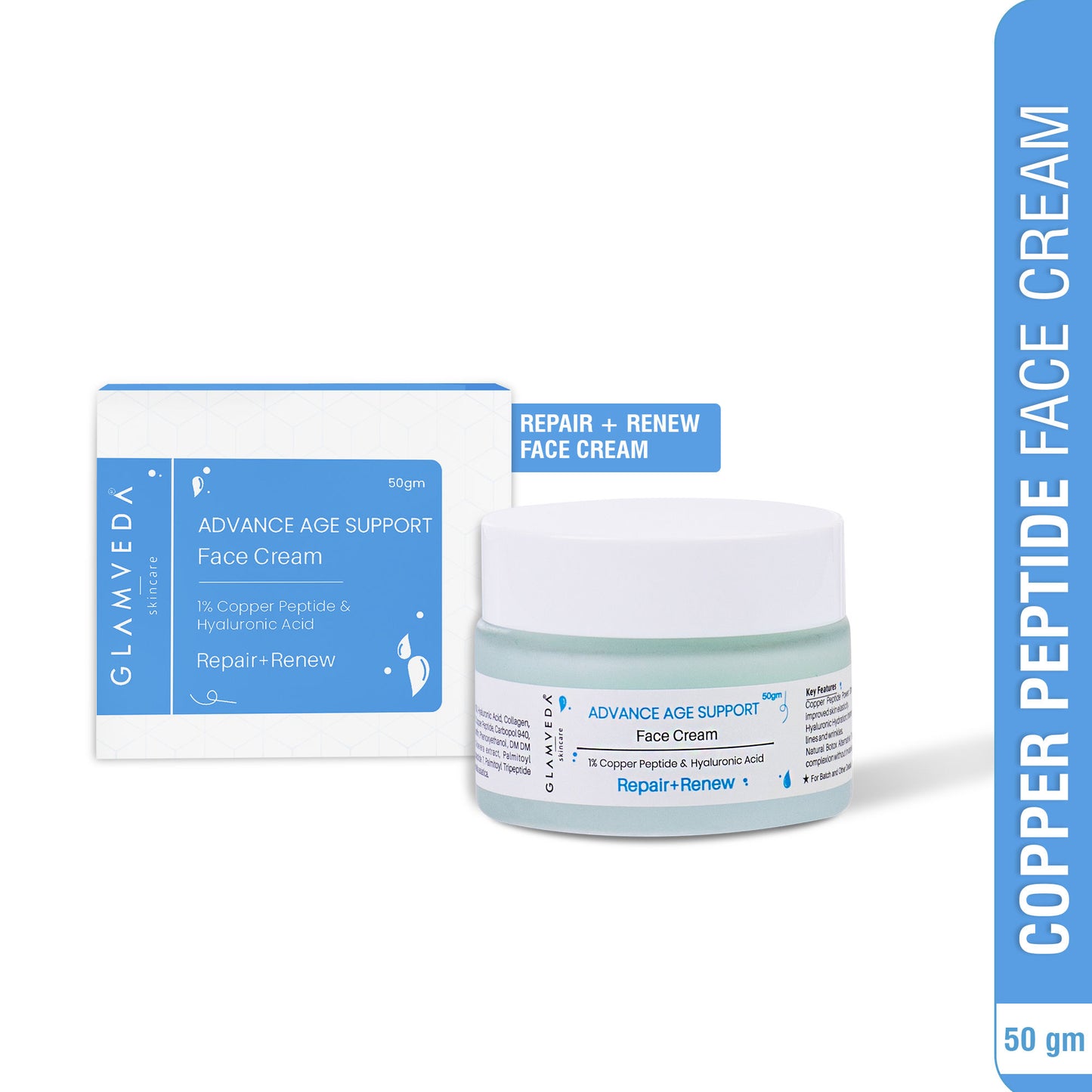GLAMVEDA 1% COPPER PEPTIDE + HYALURONIC ACID BARRIER REPAIR CREAM - RETAINS MOISTURE FOR ANTI-AGEING(50G)