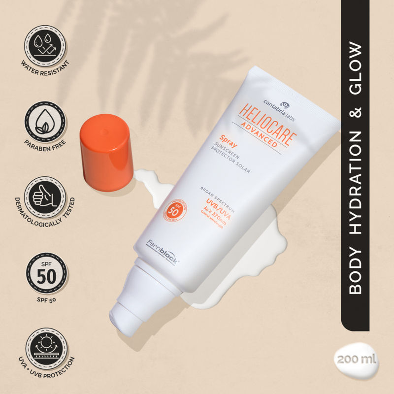 Heliocare Body Sunscreen Spray SPF 50 Broad Spectrum, New Gen Uv Filters, Dewy Finish