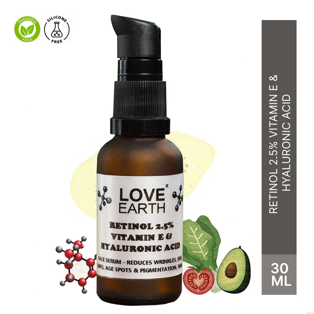 Love Earth Retinol 2.5% Serum for Reducing Wrinkles & Fine Lines with Vitamin E & Hyaluronic Acid (30ML)