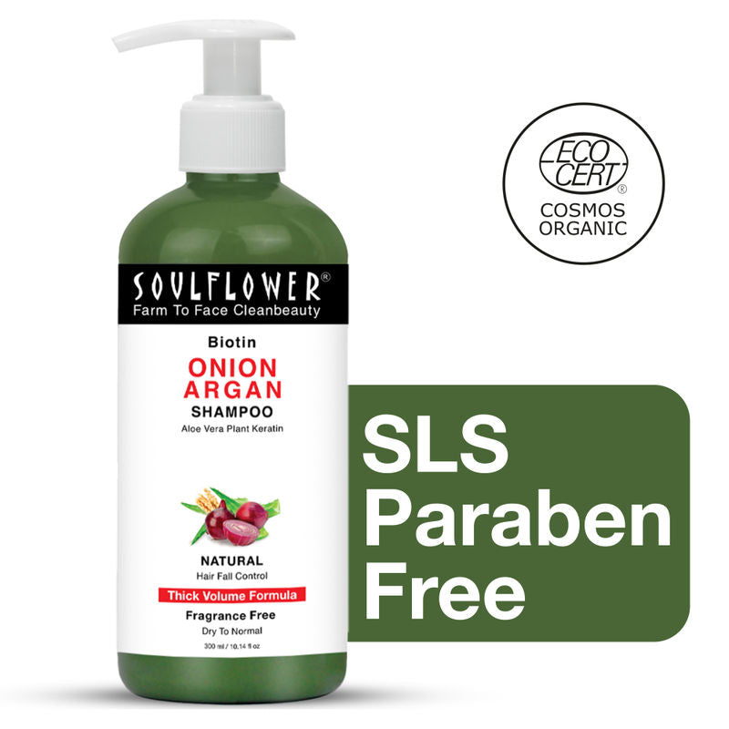 Soulflower Onion Biotin & Keratin Shampoo for Dry Frizzy Hair, Aloe Vera, Neem Oily Scalp, Hairfall