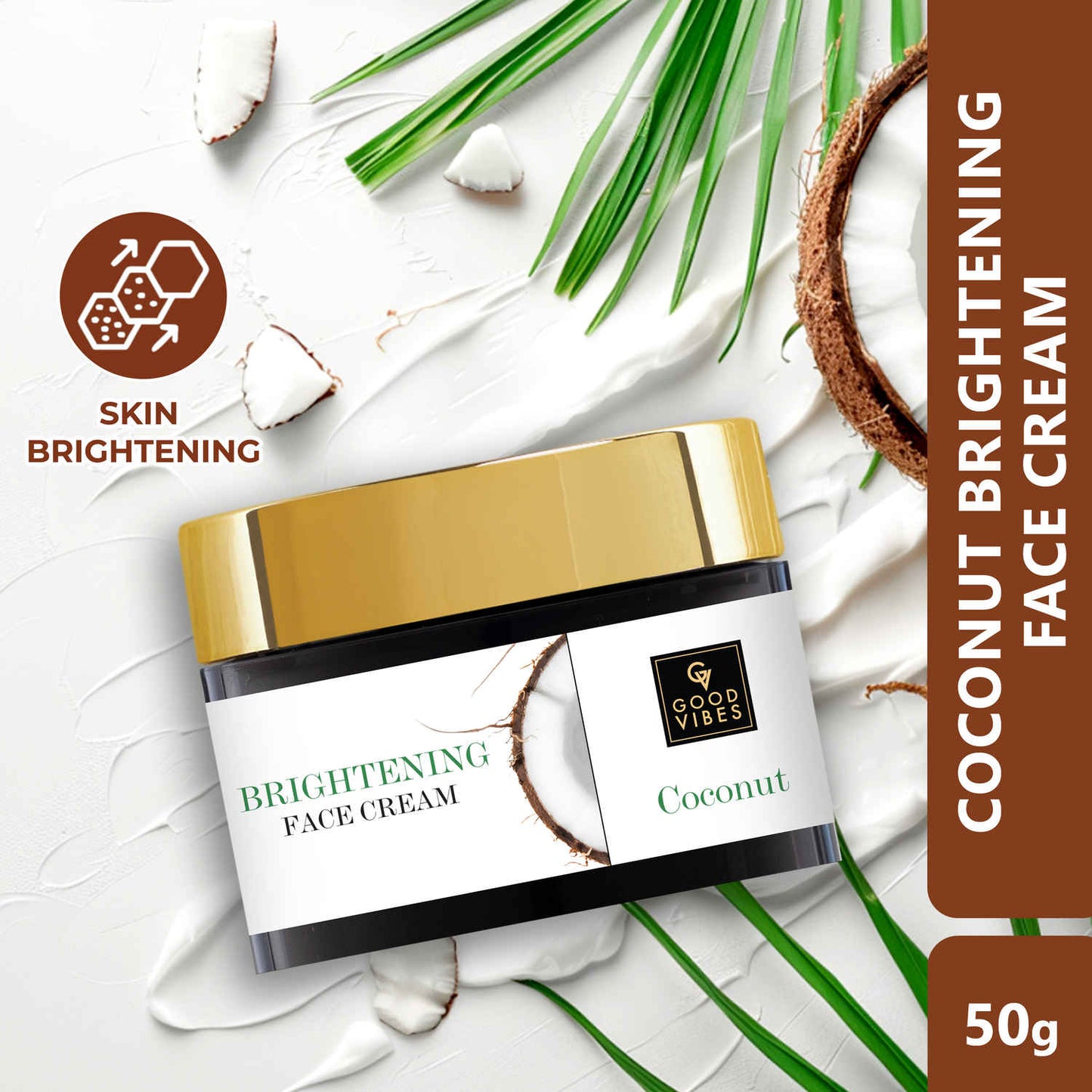 Good Vibes Coconut Brightening Face Cream | Moisturizing, Provides Glow | No Parabens, No Sulphates, No Mineral Oil, No Animal Testing (50 gm)