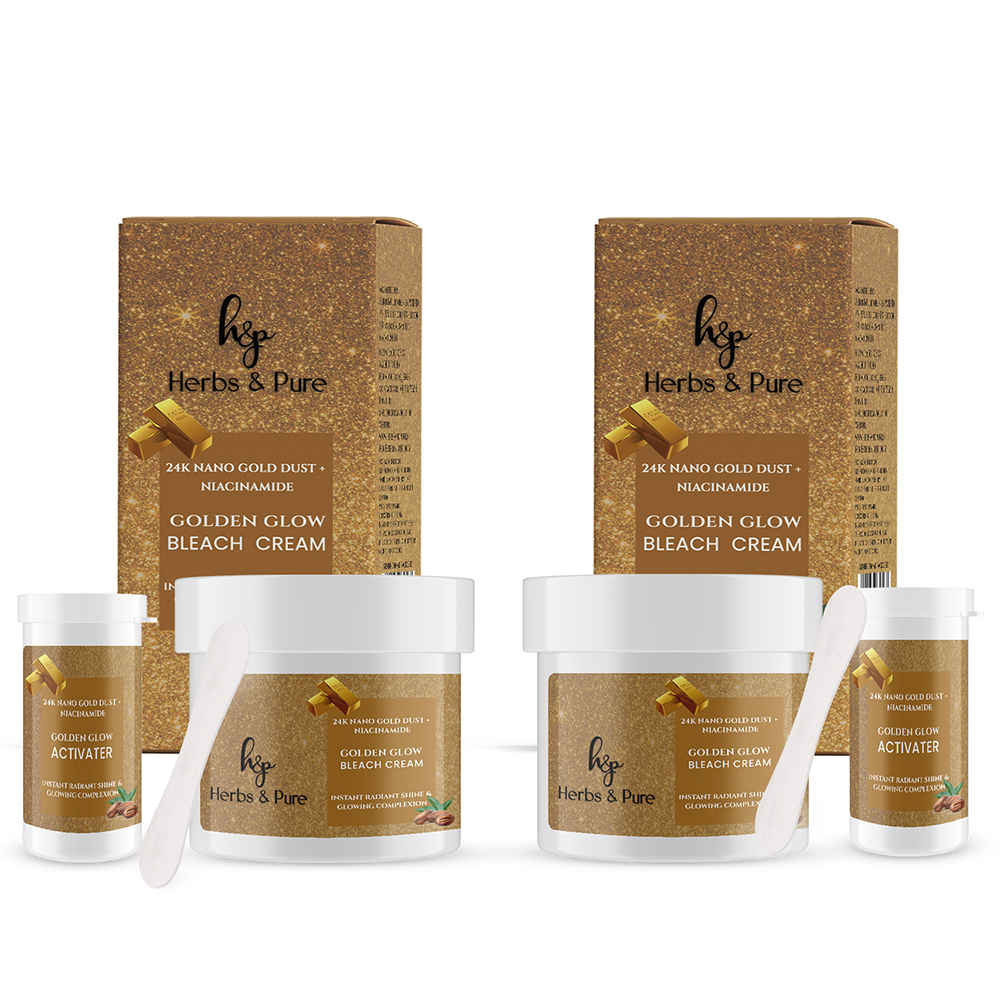 Herbs & Pure Golden Glow Bleach Cream with 24K Nano Gold Dust & Niacinamide for Anti-aging and Instant Shine, No Parabens or sulphates, | Unisex All Skin Type , 43 gm of Each, Pack of 2