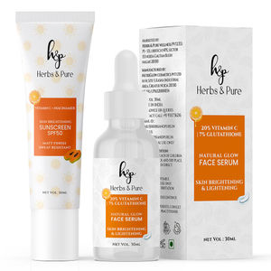Herbs & Pure Skin Brightening Vitamin C & Niacinamide Sunscreen SPF 50 For Quick Absorbing and Natural Glow 7% Glutathione Face Serum For Instantly and Skin Lightening 30 & 50 ml Pack of 2