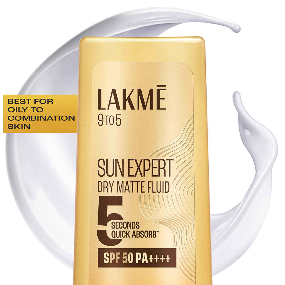Lakme Sun Expert Dry Matte Fluid SPF 50++++ Sunscreen with 1% niacinamide & ceramide for oily skin 50 ml | No Whitecast and Quick Absorption