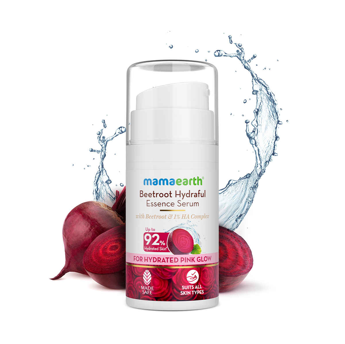 Mamaearth Beetroot Hydraful Essence Serum - 15 ml For Hydrated Pink Glow with Beetroot & 1% Hyaluronic Acid Complex Face Serum | Upto 92% Instant Hydration | For Daily Smooth & Plumping Skin
