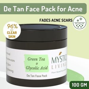 Mystiq Living Acne Face Mask Green Tea Clarity (100 GM) Tan Removal, Face Mask, Anti Acne, De Tan, Acne Marks, Pimples, Oily & Acne Prone Skin and Glowing Skin | D Tan Pack Ayurvedic Formulation | Neem, Tulsi & Green Tea, For Women & Men 100 gm