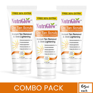 NutriGlow Set of 3 De Tan Scrub For Instant Tan Removal & Skin Lightening, 65 gm each