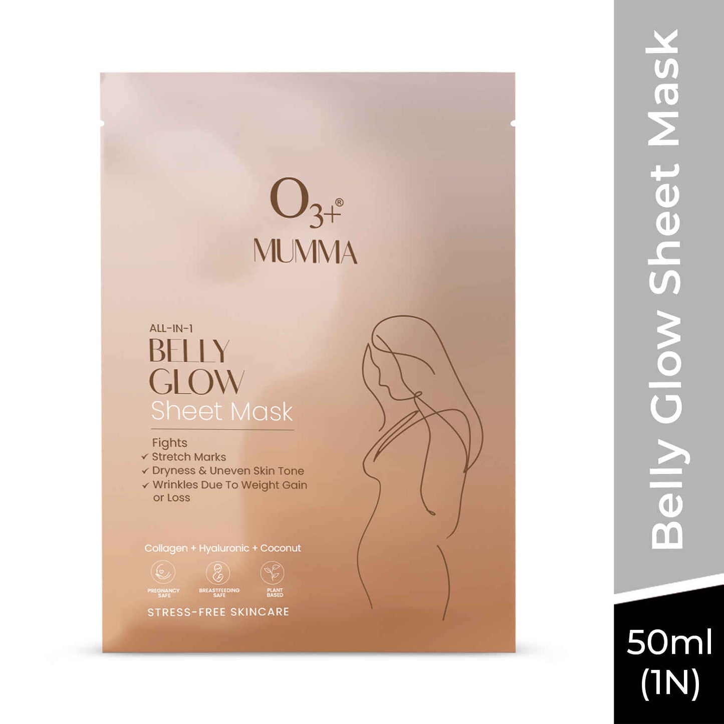 O3+ Belly Glow Hydrating Sheet Mask | Eases Stretch Marks Pregnancy Safe Skincare With Bio Nourish Oil (50 ml)