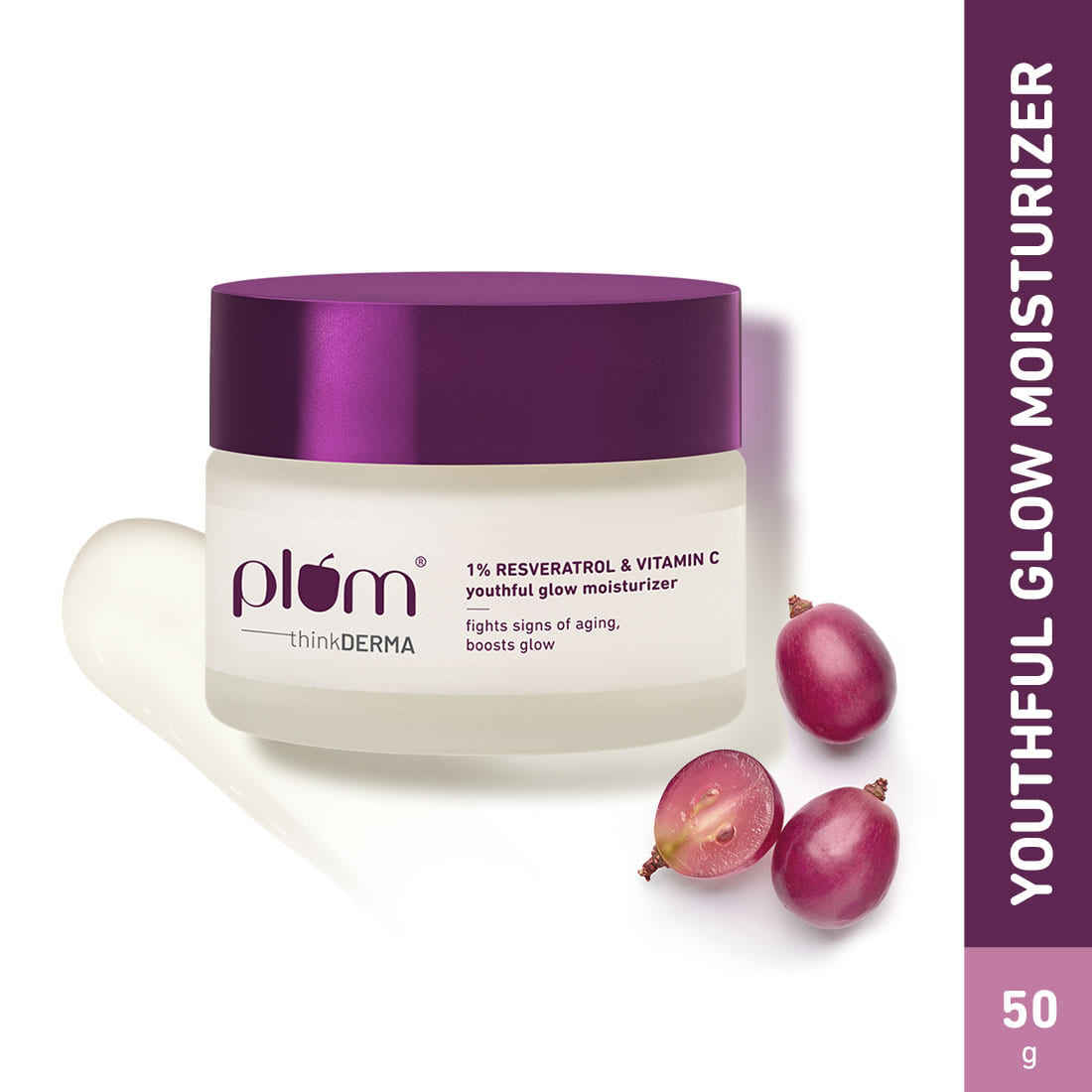 Plum thinkDERMA 1% Resveratrol & Vitamin C Youthful Glow Moisturizer | Fights Signs of Ageing | Enhances Collagen Production | Boosts Glow | Lightweight & Quick-absorbing | 100% Vegan | 50g