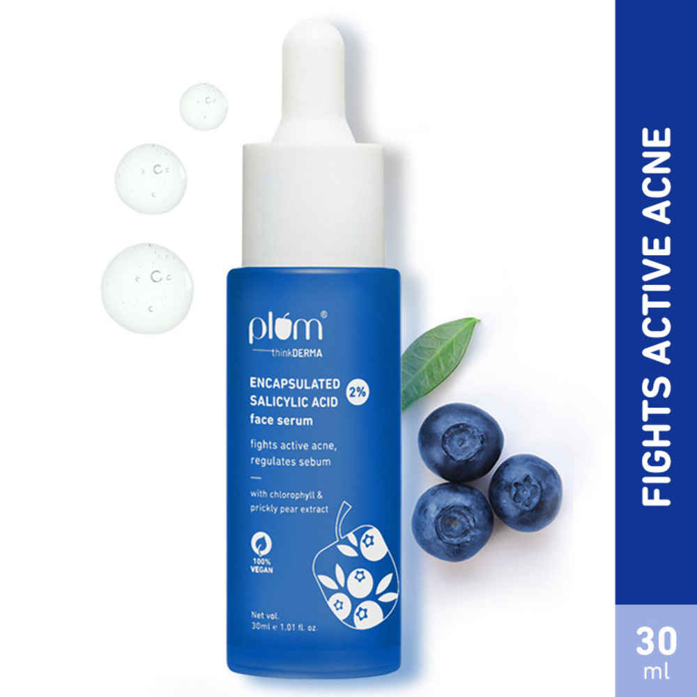 Plum thinkDERMA 2% Encapsulated Salicylic Acid Face Serum | Fights Active Acne |ย Regulates Sebumย |ย Controls Oilย |ย 100% Vegan | 30 ml