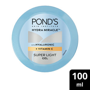 Ponds Hydra Miracle Super Light Gel with Hyaluronic Acid & Vitamin C - Non-Sticky Non-Oily Refreshing Gel, For All Skin Types, Brightens Skin - 100 gm