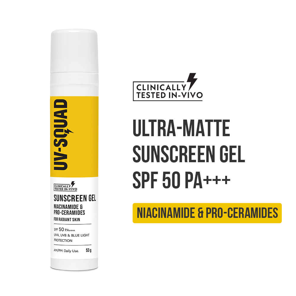 UV Squad Sunscreen Gel Niacinamde & Pro-Ceramides SPF 50 PA+++ for Radiant Skin 53 gm
