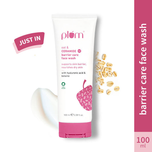 Plum 1% Ceramide & Oat Barrier Care Face Wash, Nourishes Dry Skin & Strengthens Barrier