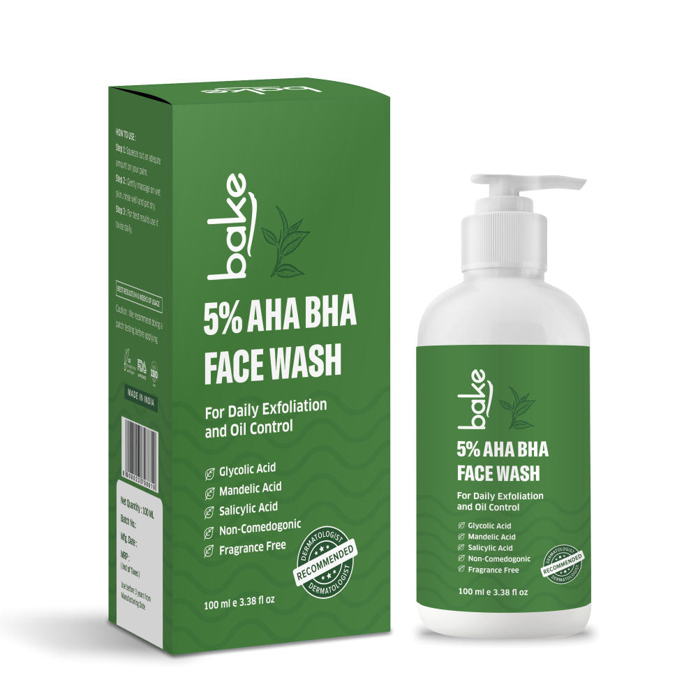 BAKE 5% AHA BHA Face Wash with Salicylic Acid, Glycolic Acid & Mandelic Acid