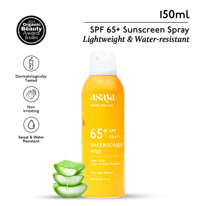Asaya Sunscreen Spray For Face And Body, SPF 50 PA+++, Sunscreen For Dry And Oily Skin, Waterproof
