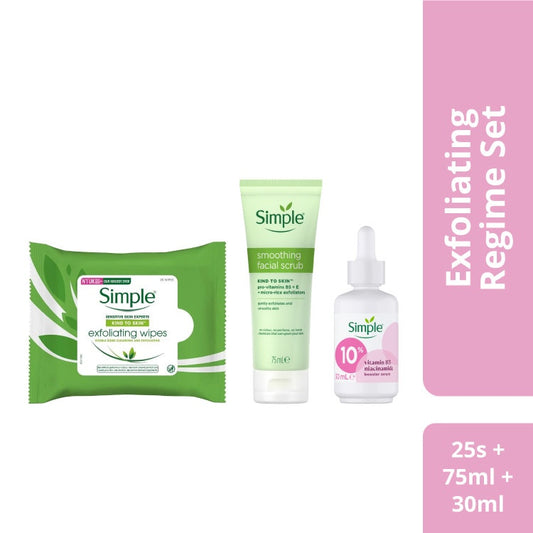 [Bundle of 3] Simple Kind To Skin Smoothing Facial Scrub 75Ml + Exfoliating Cleansing Facial Wipes 25S + Vit B3 Niacinamide Booster Serum 30Ml (121012389 + 121110275 +121116734)