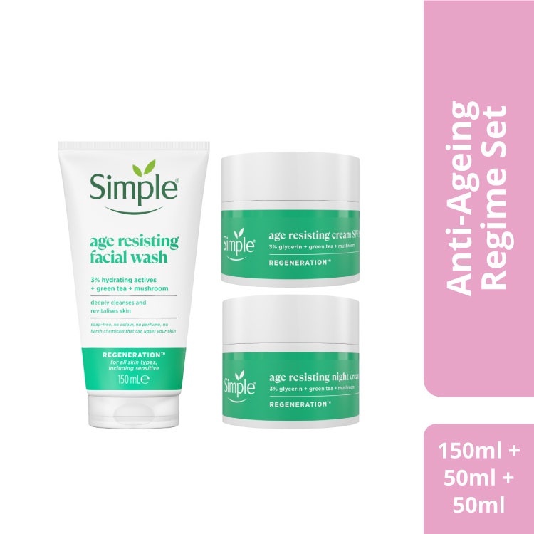 [Bundle of 3] Simple Regeneration Age Resisting Night Cream 50Ml + Age Resisting Day Cream 50Ml + Age Resisting Facial Wash 150Ml (121044143 + 121044145 + 121058722)