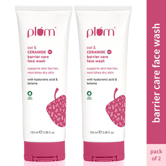 Plum 1% Ceramide & Oat Barrier Care Face Wash - Repairs Skin Barriers & Nourishes - Pack Of 2