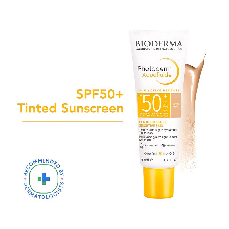 Bioderma SPF 50+ Tinted Sunscreen Photoderm Aquafluide Sunscreen Active Sun Defence - Claire Light