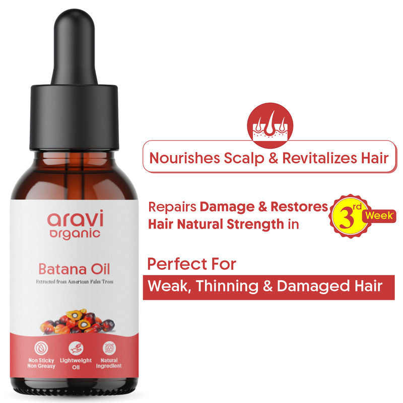 Aravi Organic Pure Batana Hair Oil For Hair Growth - Derived From American Oil Palm Nut - 15ml