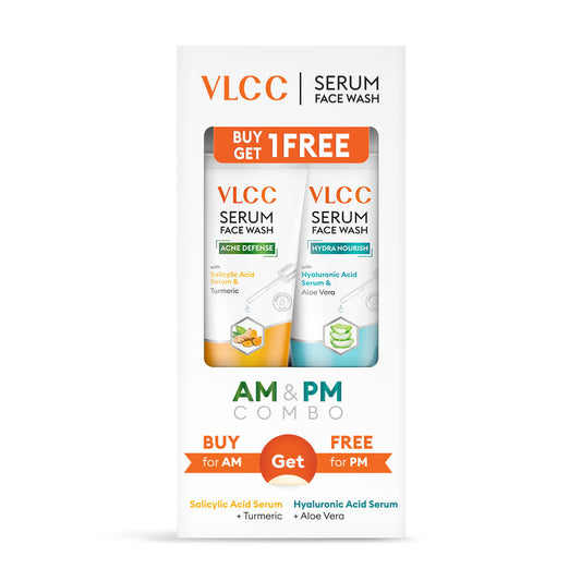 VLCC Salicylic Acid & Turmeric Serum for AM & Aloe Vera Serum for PM Face Wash Combo