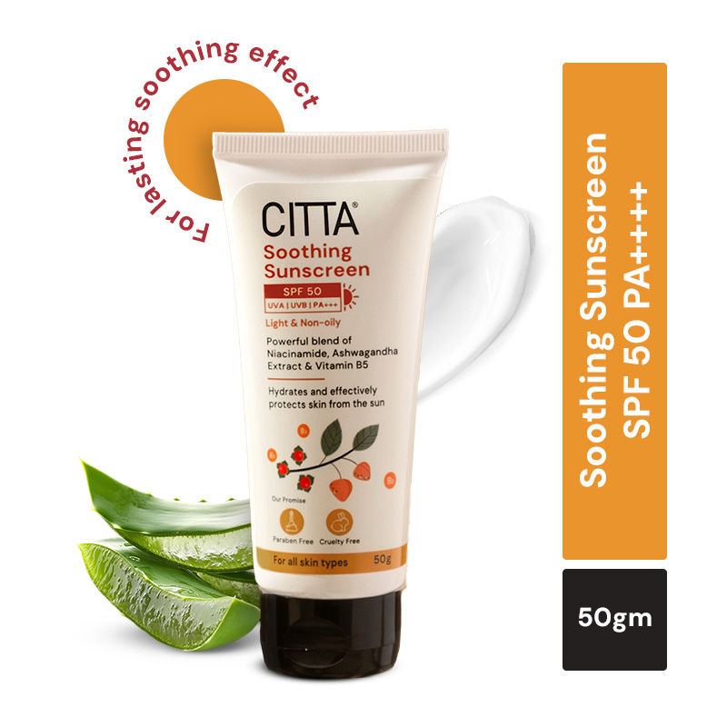 CITTA Soothing & Moisturizing Sunscreen SPF50PA+++ No Whitecast, Non-Greasy for all skin types