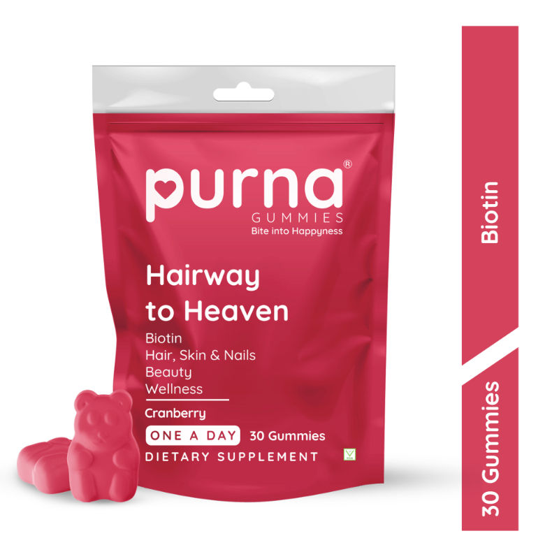 Purna Gummies Biotin Cranberry Flavour Gummies With Vitamin B 12 For Stronger Hair, Skin And Nails