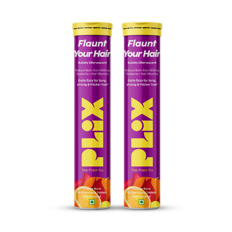Plix Heavenly Hair With Natural Biotin Tablets - Orange Flavour - Pack of 2