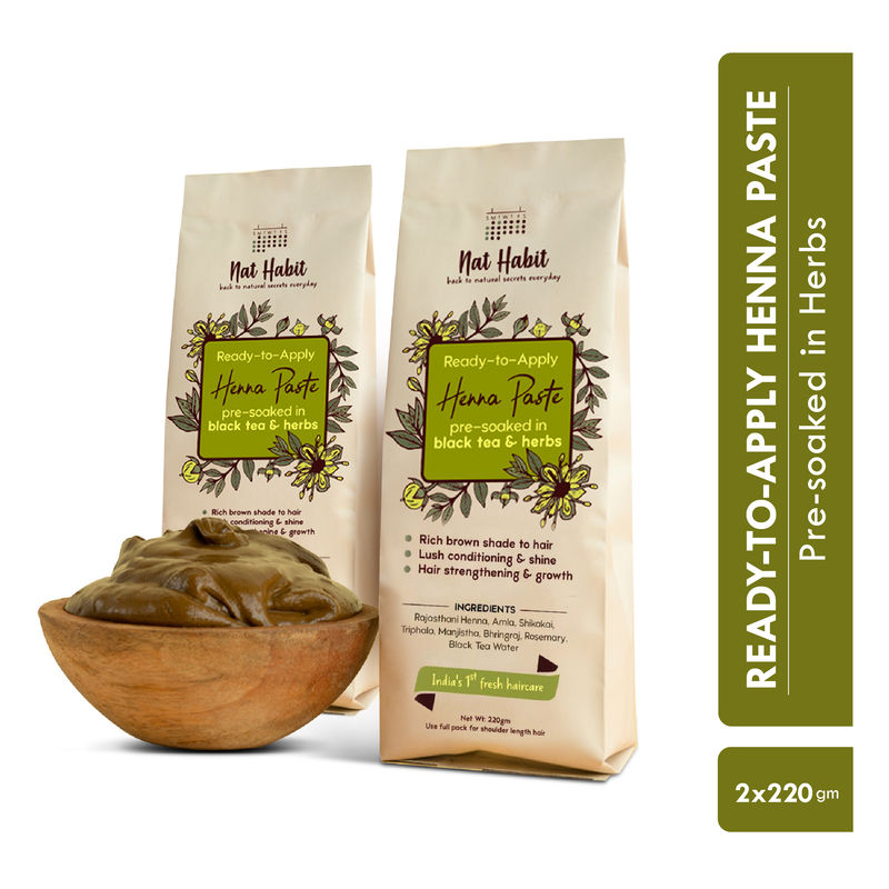 Nat Habit Ready-To-Apply Henna Paste Pre-Soaked In Black Tea, Rosemary Oil & Herbs - Dark Brown