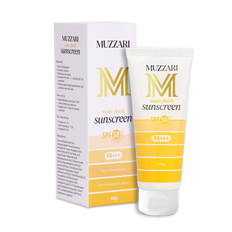 Muzzari Matte Sunscreen SPF 50 For Indian Skin Uva/Uvb Protection Non-Greasy & Water-Resistant