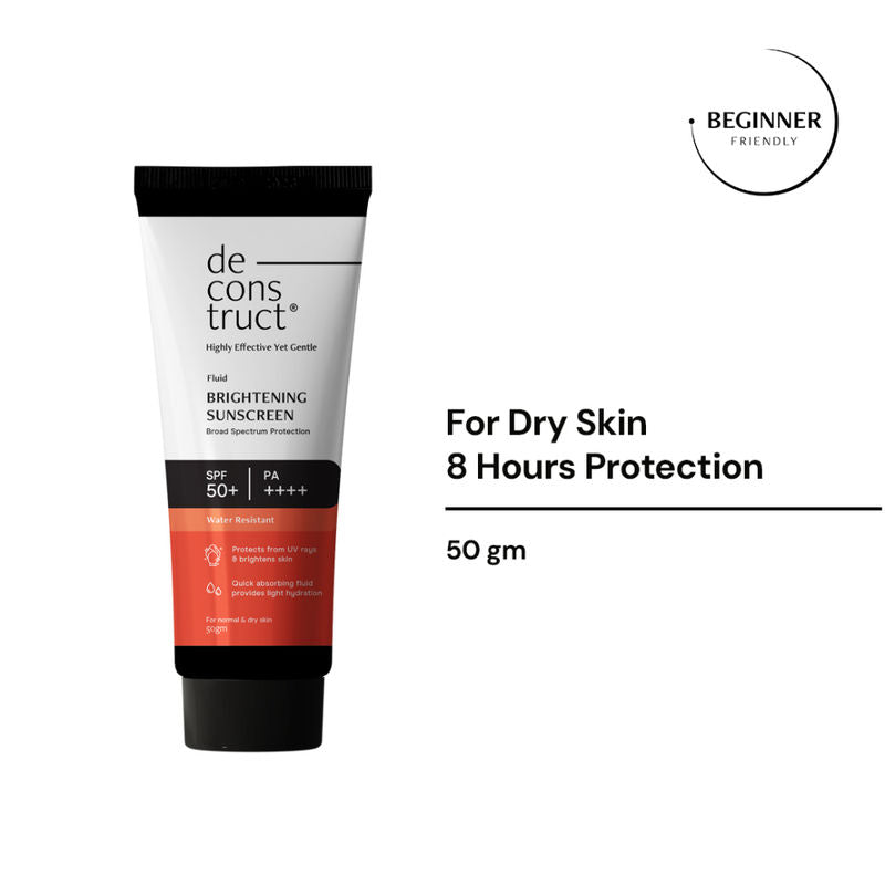 Deconstruct Fluid Brightening Sunscreen SPF 50+ PA++++ for Dry Skin, Hydrating & 8-Hour Long-Lasting