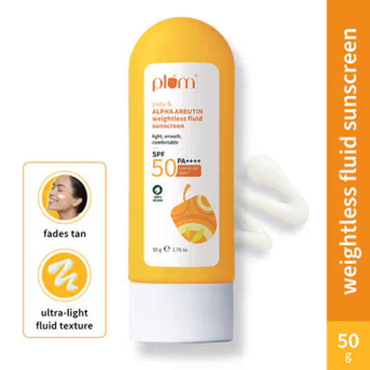 Plum Yuzu & Alpha Arbutin Weightless Fluid Sunscreen SPF 50 PA++++ for Oily, Normal & Dry Skin Type