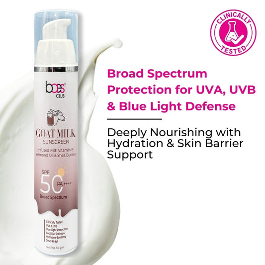 Baes Club Goat Milk Sunscreen Spf 50 Pa++++ With Shea Butter Vitamin E No White Cast All Skin Type