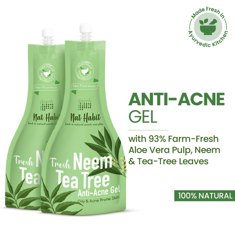 Nat Habit Fresh Neem Tea Tree Anti-Acne Face Gel For Oily & Acne Prone Skin with Fresh Aloe Pulp