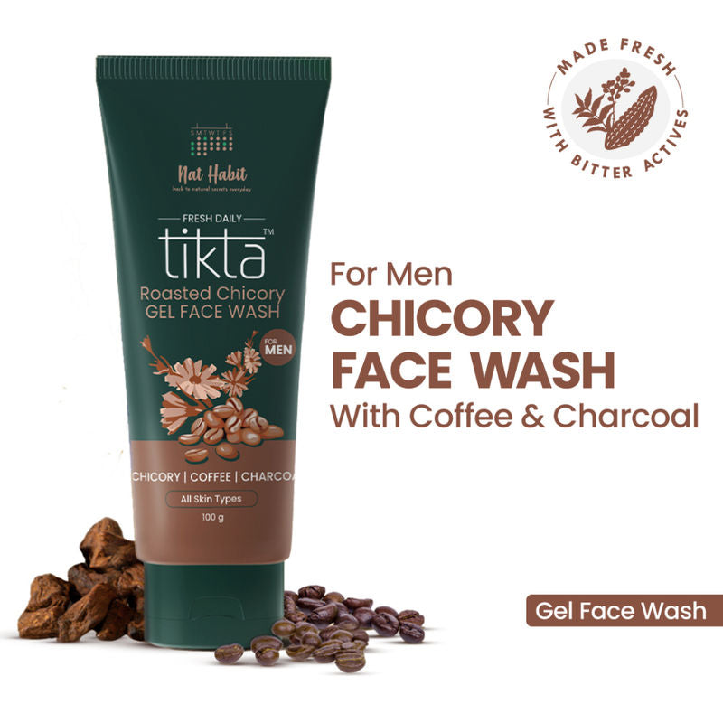 Nat Habit Tikta Roasted Chicory Face Wash (Gel) for Men, Activated Charcoal Face Wash for Skin Detox