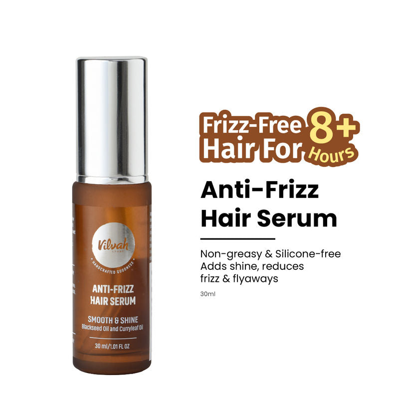 VILVAH Anti-Frizz Hair Serum with Black Seed Oil & Curry Leaf Oil, Prevents Split ends & Breakage