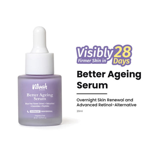 VILVAH Better Ageing Overnight Serum with BluePea Flower Extract, Bakuchiol, Ceramides & Peptides