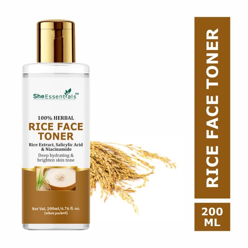 She Essentials Alcohol-Free Toner With Rice Water - Reduces Pores & Blemishes For Bright Skin