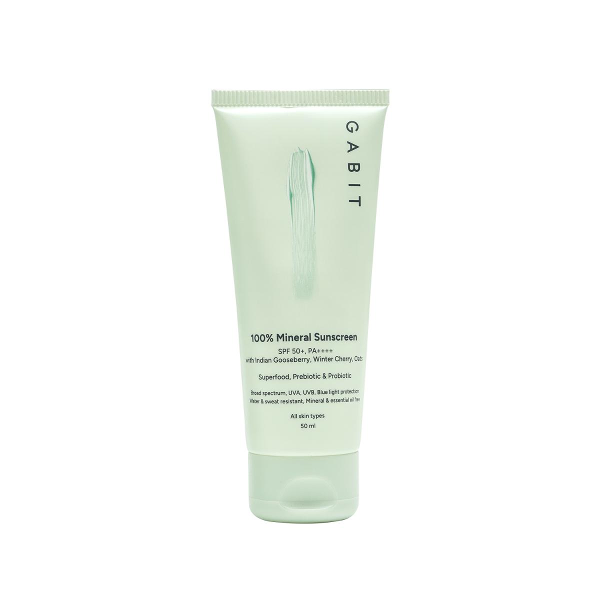 Gabit 100% Mineral Sunscreen SPF 50 PA++++ With Vitamin E, No White Cast, Blue Light Protection