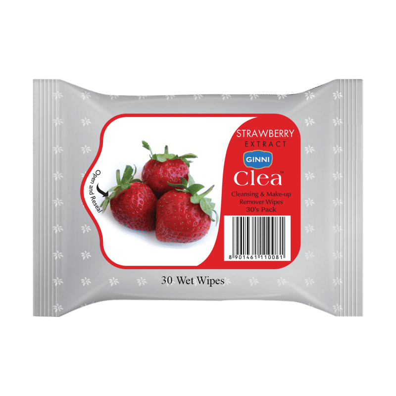 Ginni Clea Cleansing & Makeup Remover Wet Wipes - Strawberry (30 Wipes)