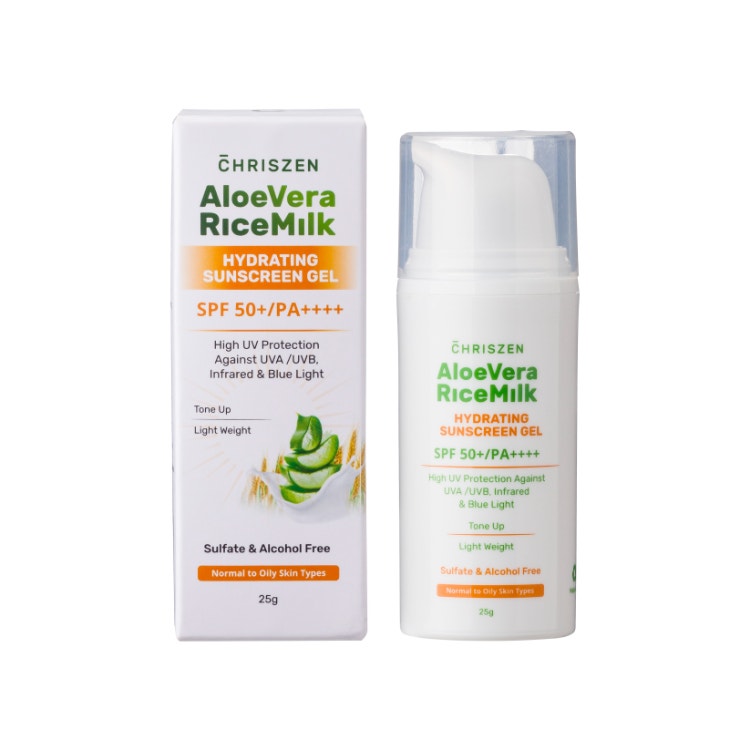 Chriszen 98% Aloe Vera & Rice Milk Hydrating Sunscreen Gel 25G
